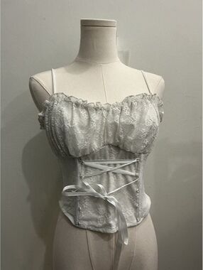 Lush White Lace Ruffle Corset Crop Top
